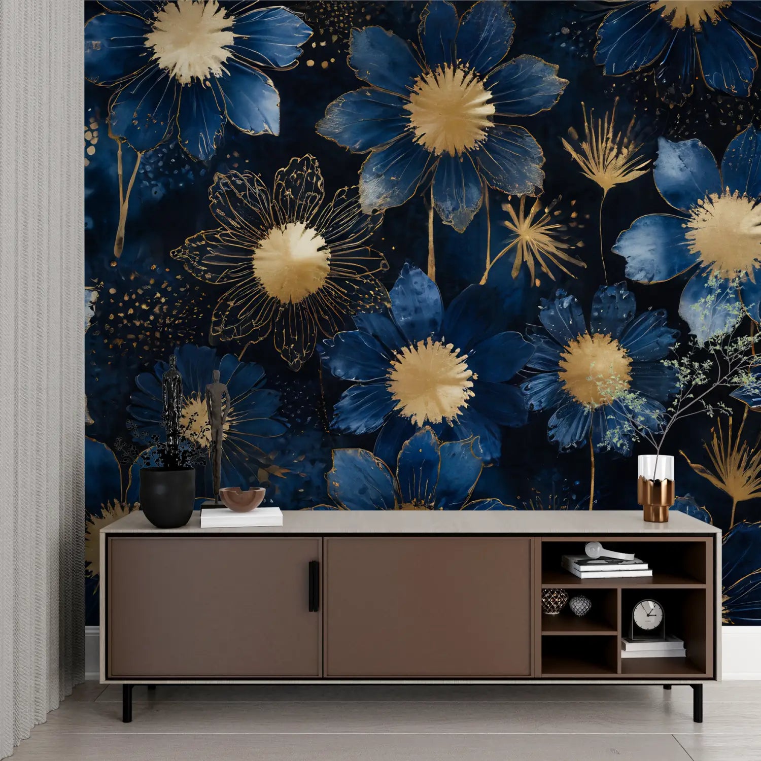 Papier Peint Art Déco Or et Bleu Pétrole - tendances