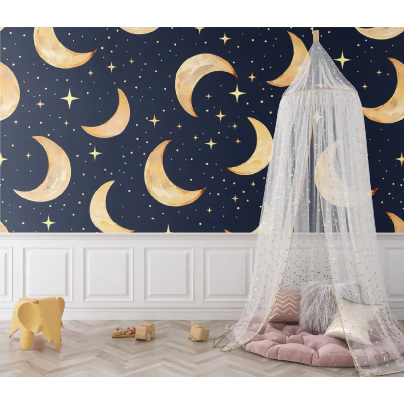 Papier peint bébé bleu roi lune - chambre de bebe