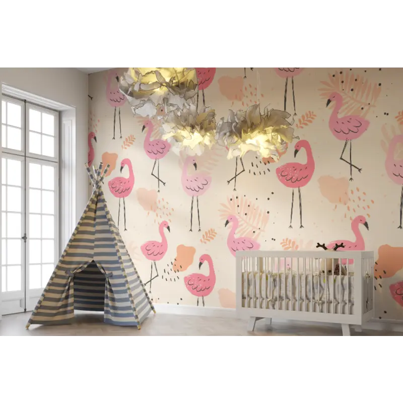 Papier peint bébé motif Flamant rose - bebe unisexe