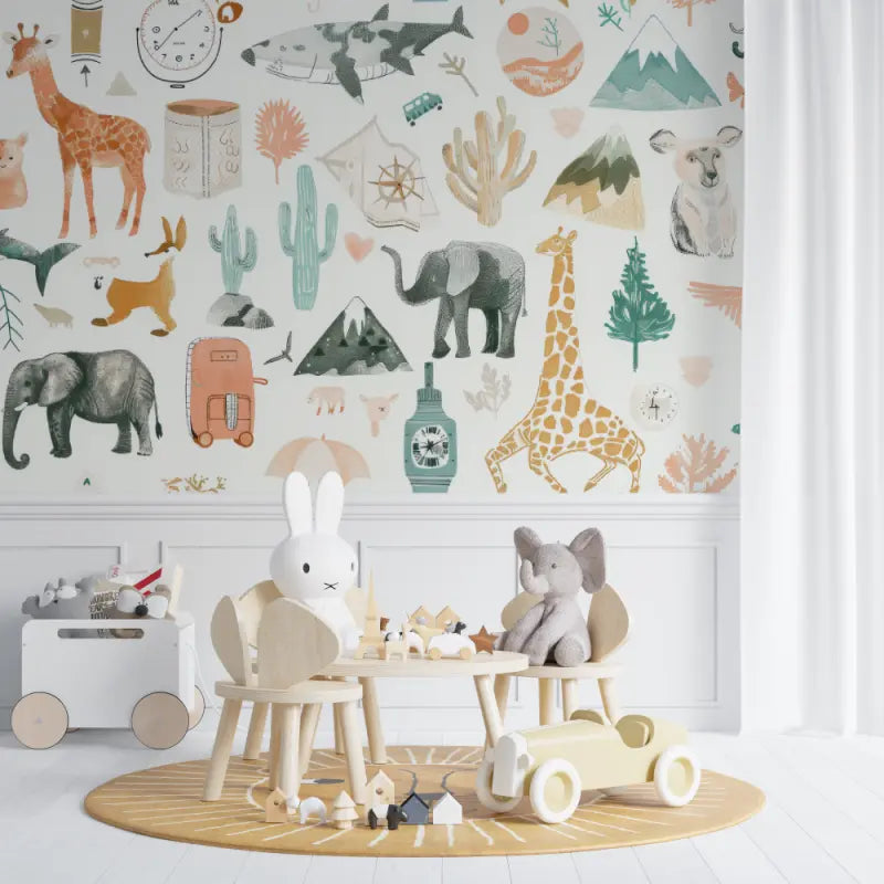 Papier peint bébé motifs safari - chambre bébé