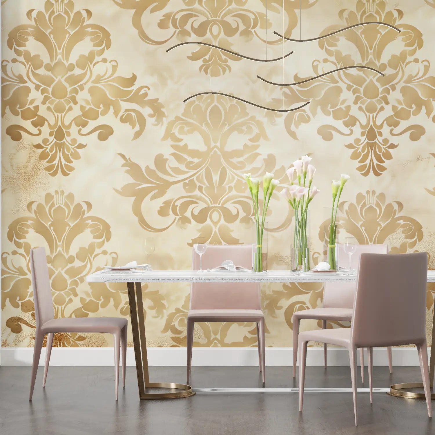 Papier Peint Beige Doré Baroque - tendance 2024