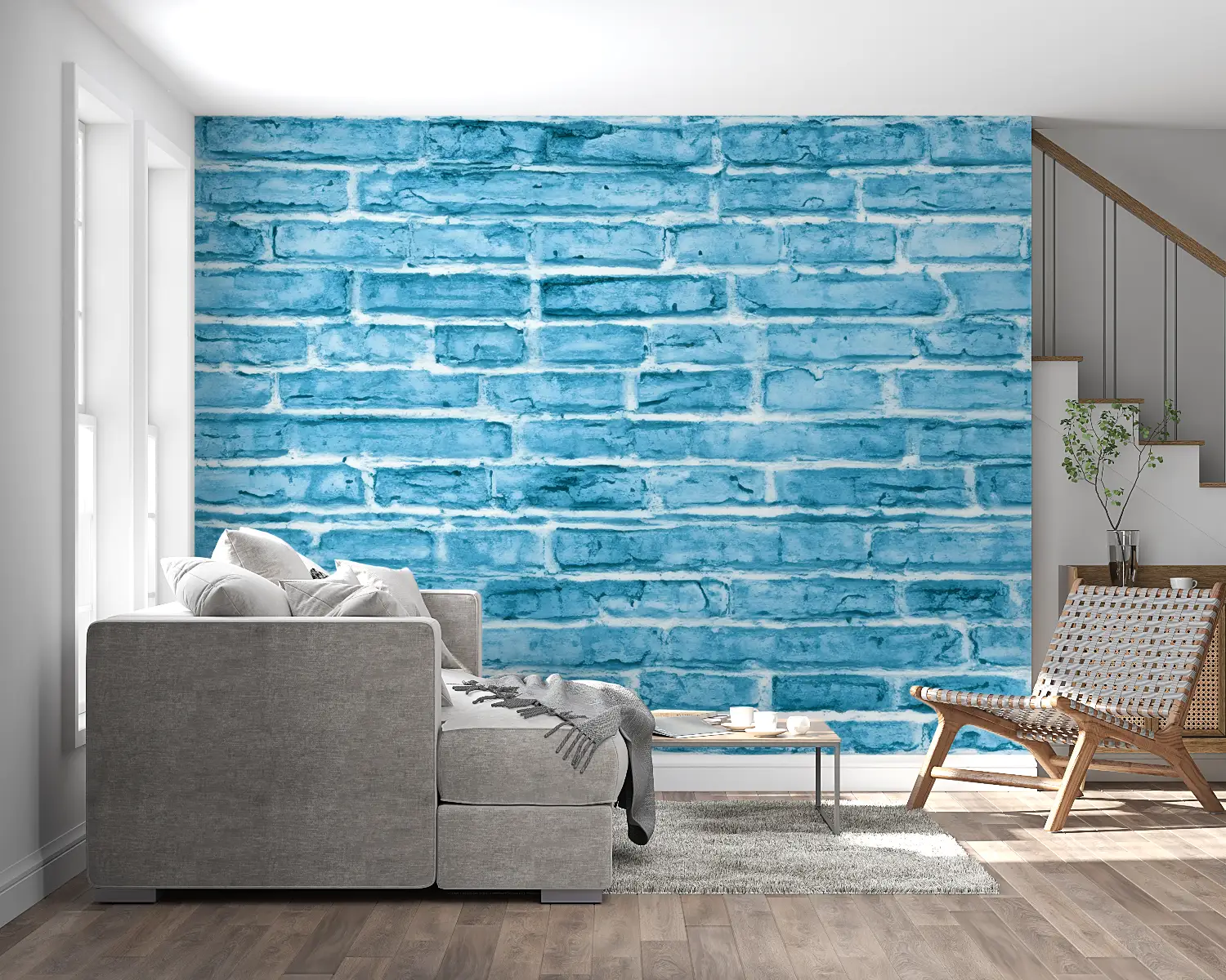 Papier Peint Brique Bleu - chambre adulte