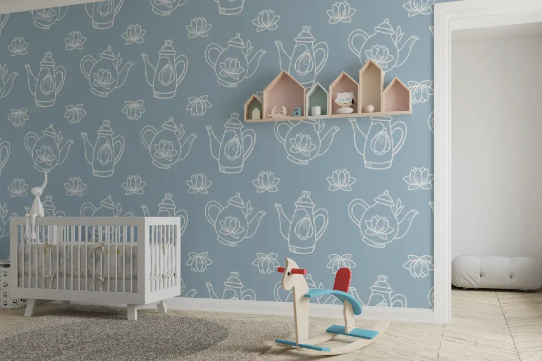 Blue monochrome baby room wallpaper - Second Image