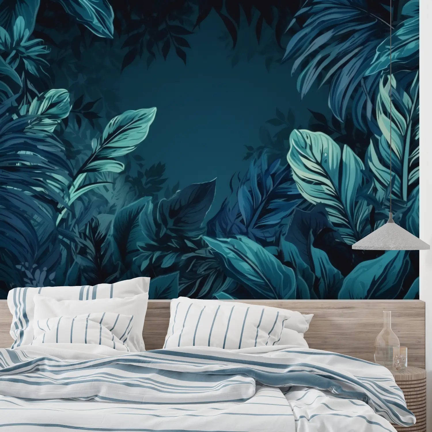 Papier Peint De Jungle Bleu Canard - sur mesure