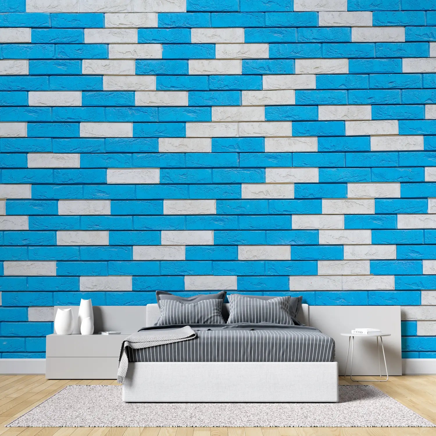 Blue Brick Effect Wallpaper - Second Image