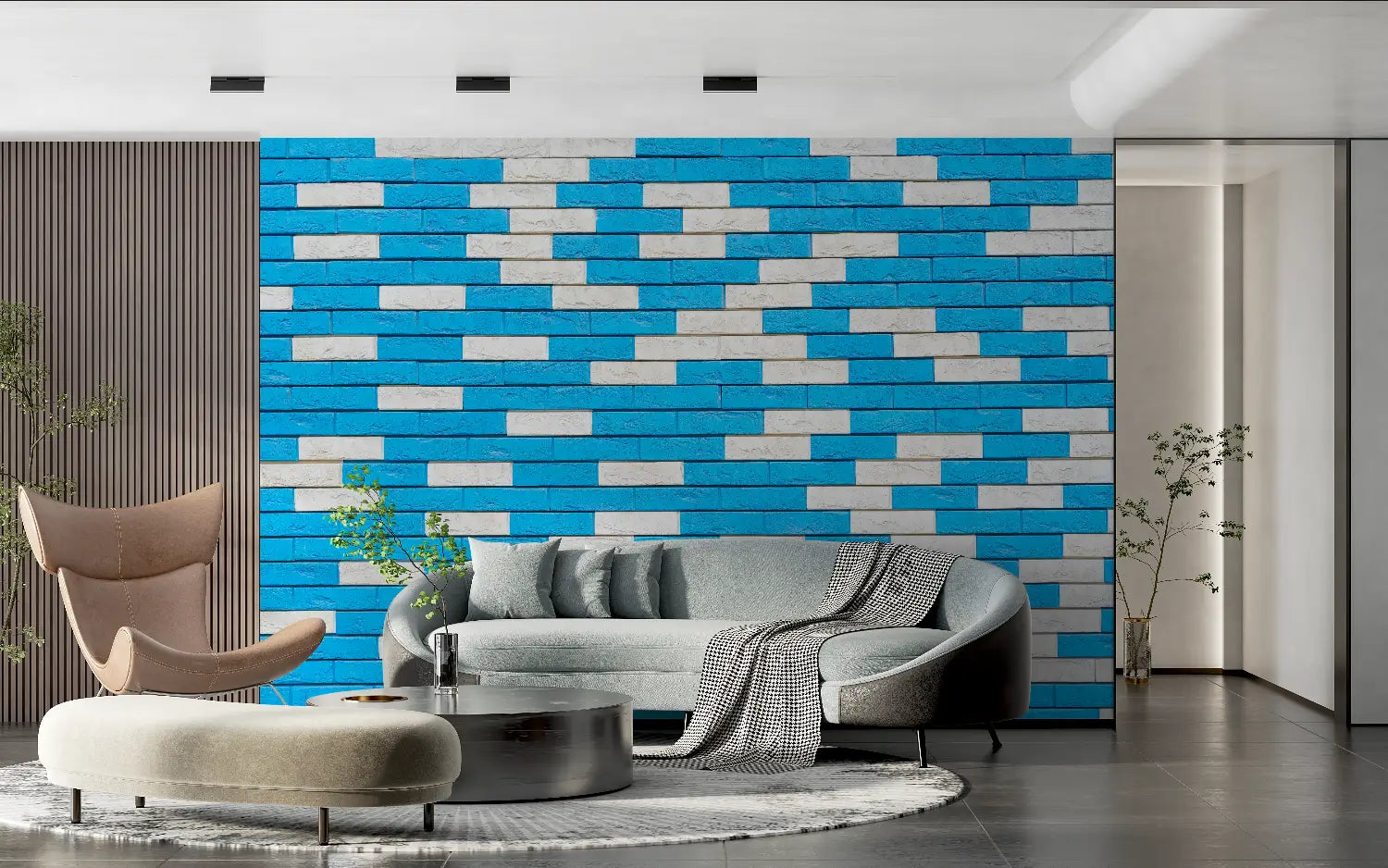 Blue Brick Effect Wallpaper - Second Image