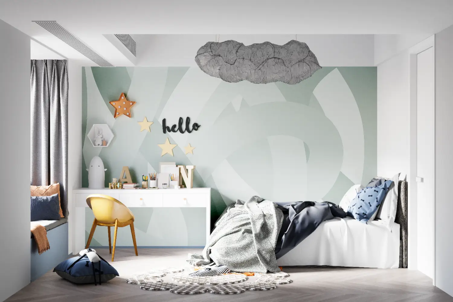 Papier Peint Enfant Vert De Gris - tapisseries murale