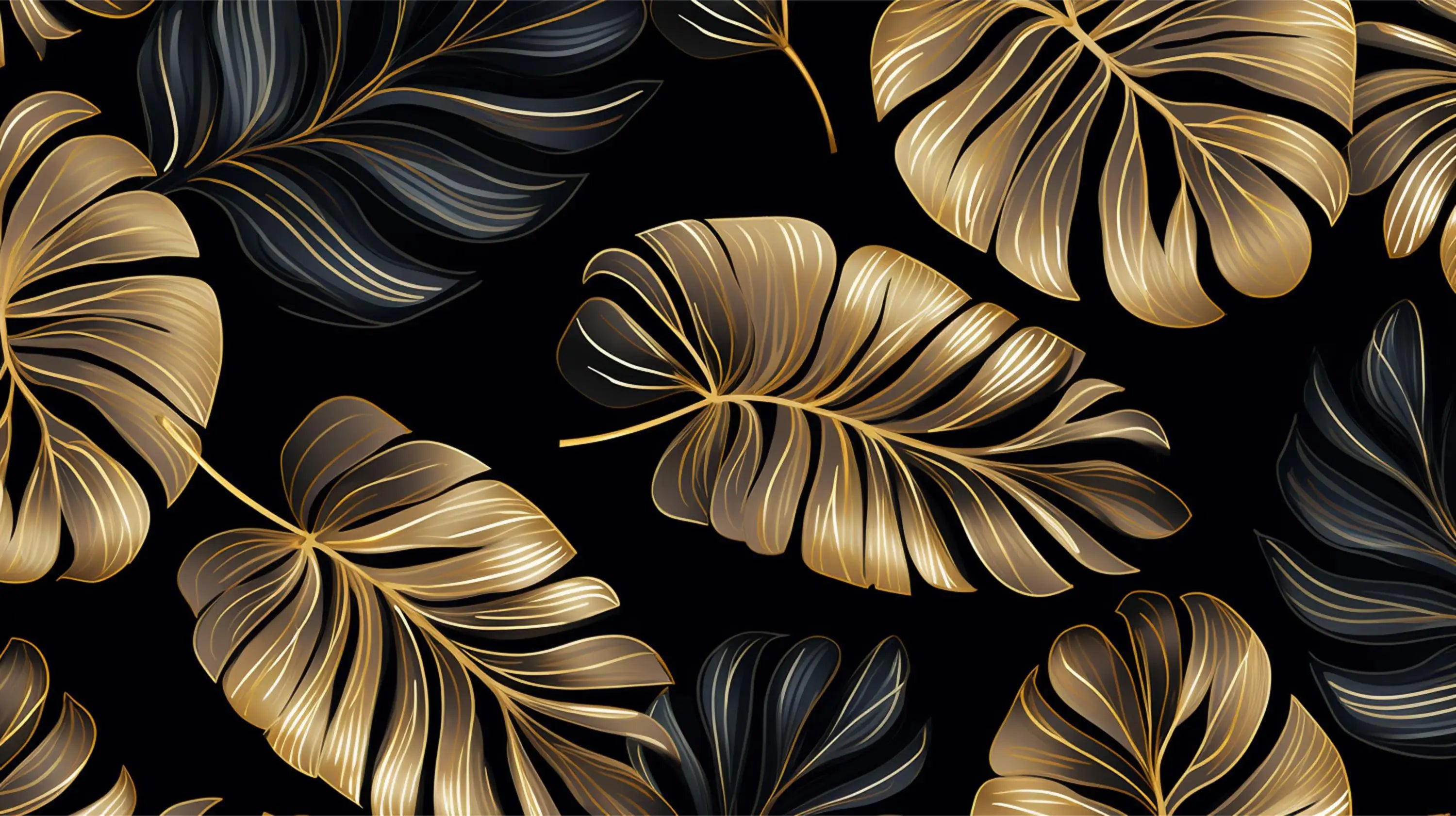 Black and gold foliage wallpaper