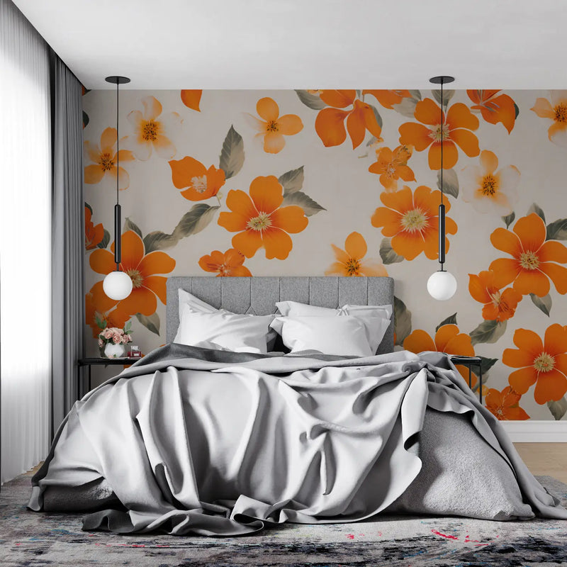 Papier Peint Fleur Orange - tendance mur