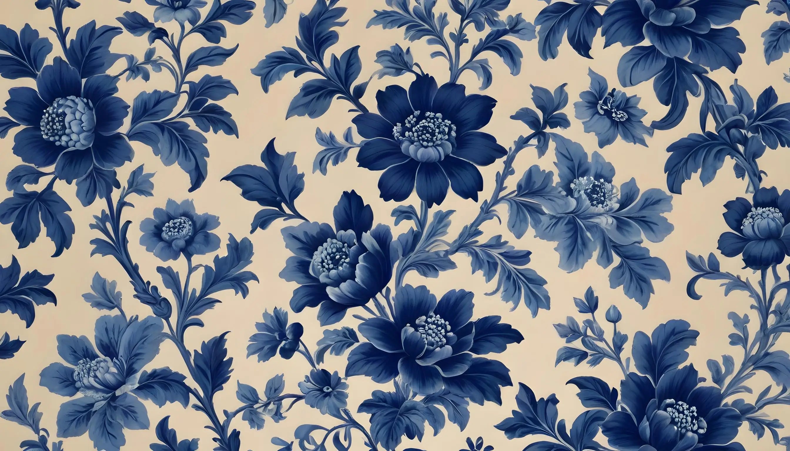 Navy and white blue flower wallpaper