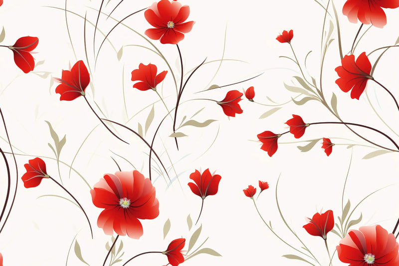 Papier Peint Floral Blanc Et Rouge