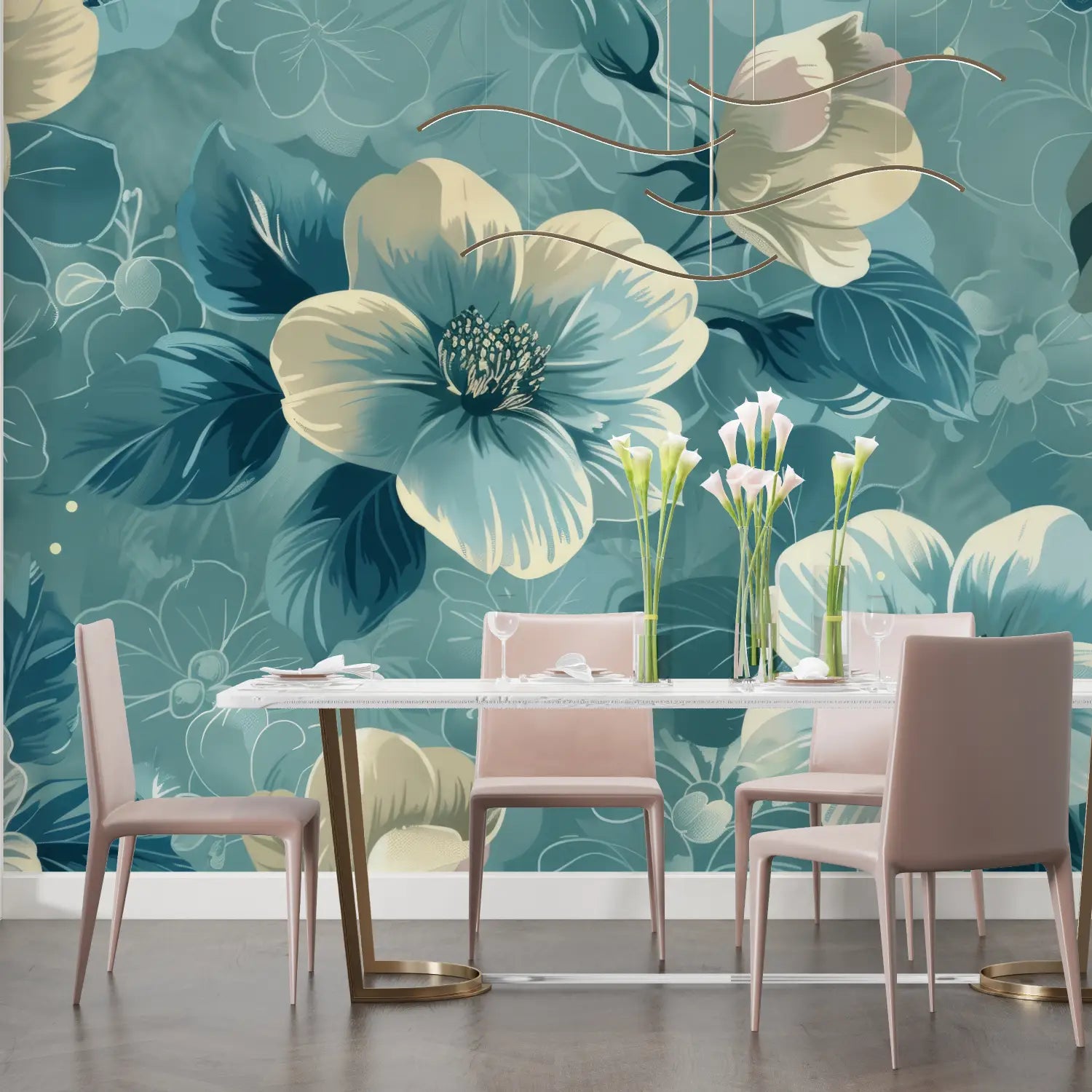 Teal Floral Wallpaper - Second Image