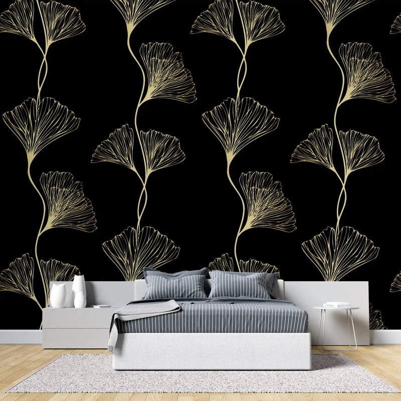 Papier Peint Ginkgo Doré Motif - tendance 2024