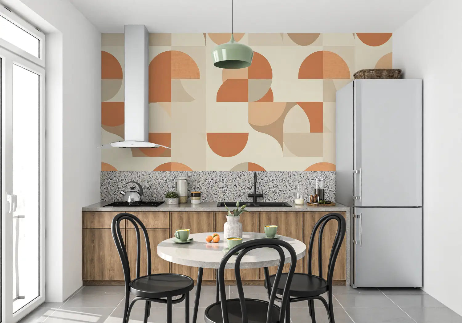 Papier Peint Graphique Orange - mur cuisine