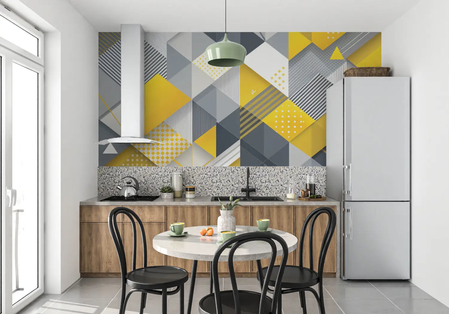 Papier Peint Motif Jaune Et Gris - tendance mur