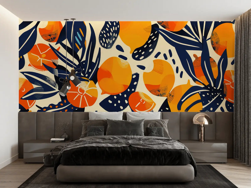 Papier Peint Motif Oranges Orange - trompe l'oeil