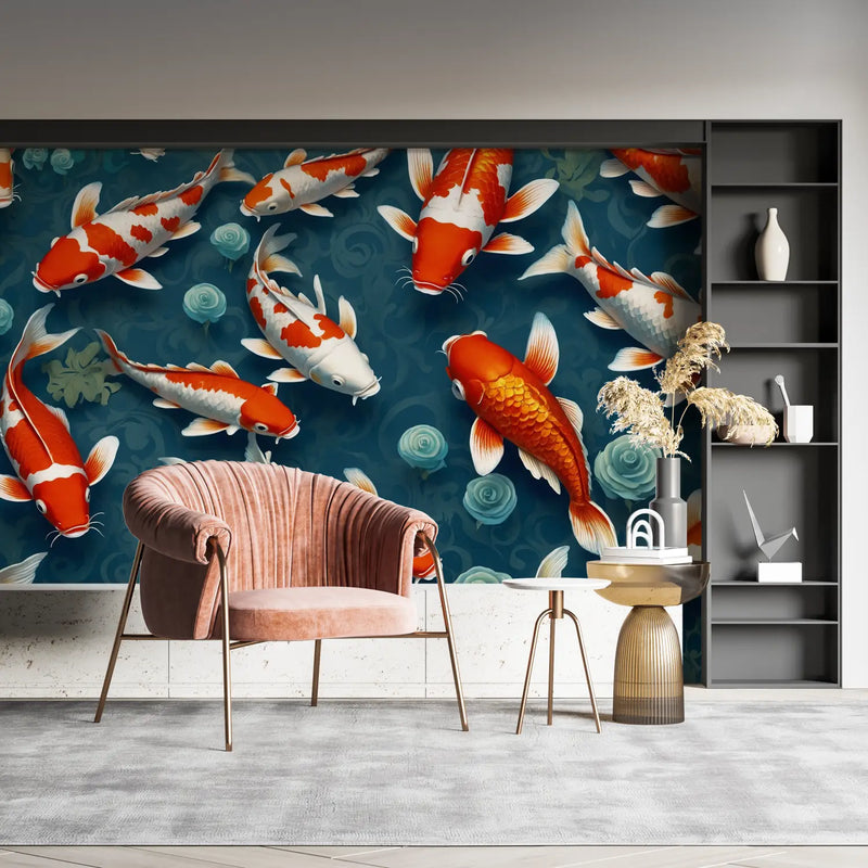 Papier Peint Motif Poisson Rouge - pano mural