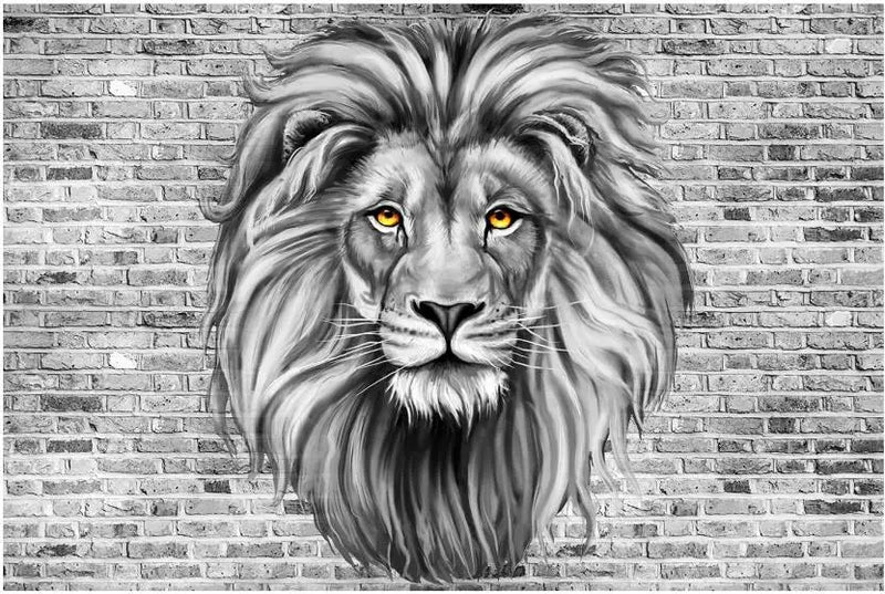 Black and White Lion Trompe l’Oeil Wallpaper