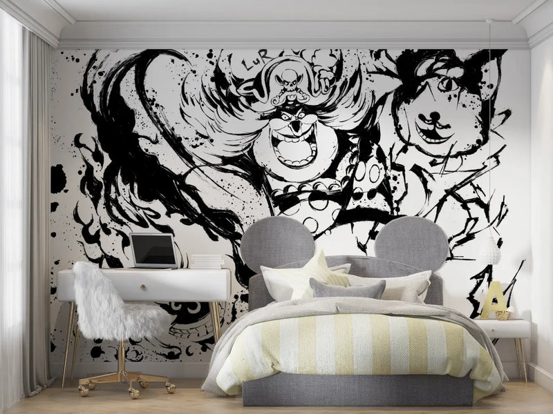 Papier Peint One Piece Big Mom Noir Et Blanc - panoramique garçon