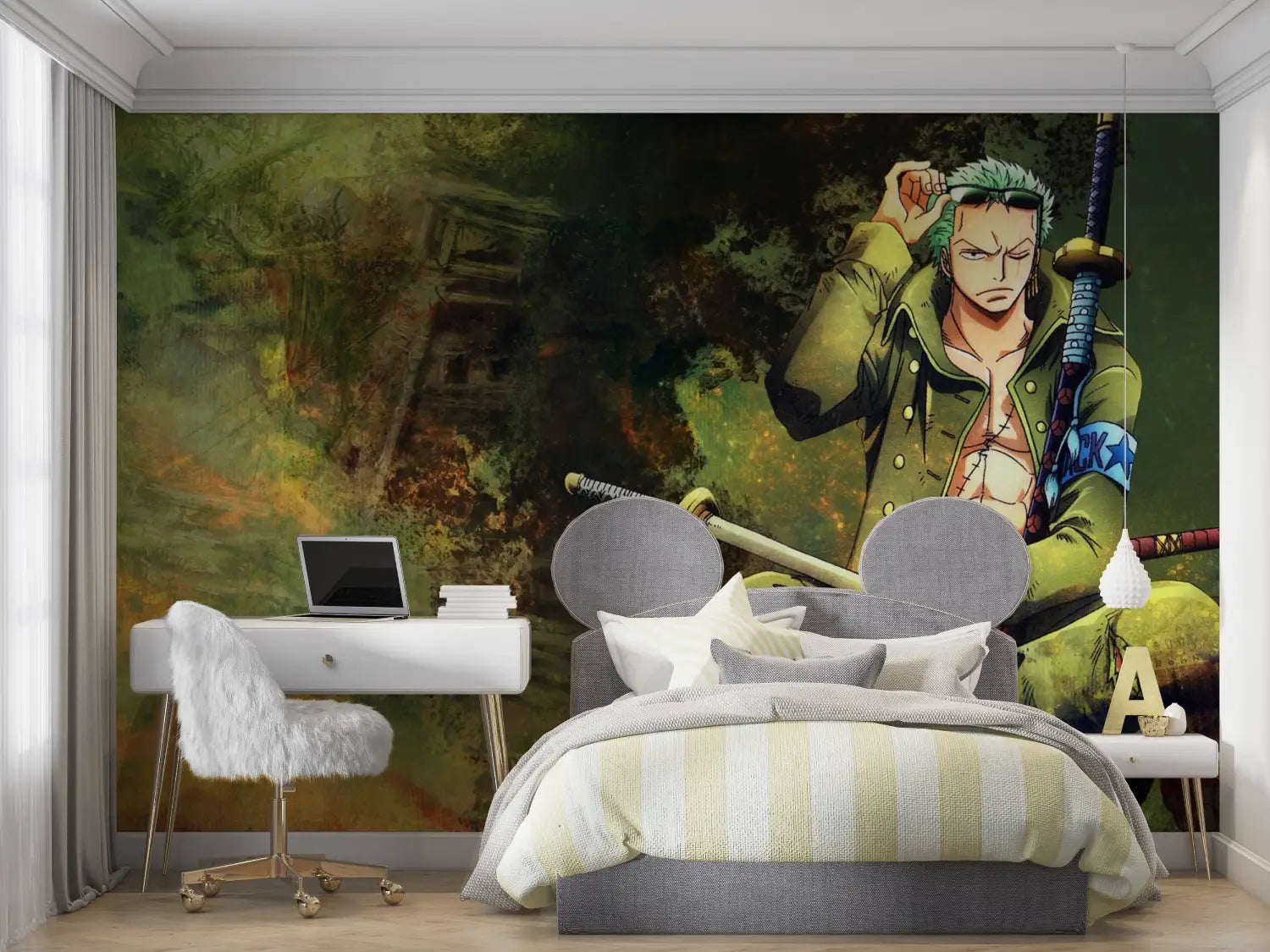 Papier Peint One Piece Zoro Vert - mur chambre panoramique