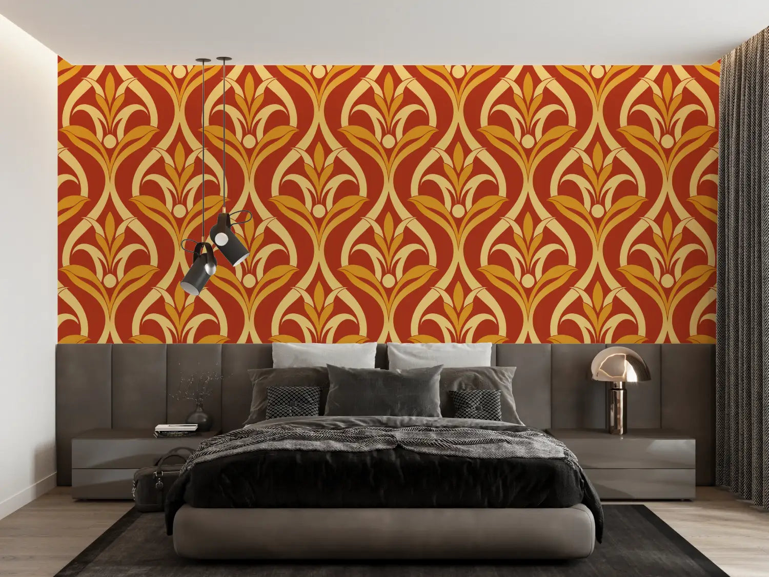 Papier Peint Orange Avec Motif - panoramique-mur