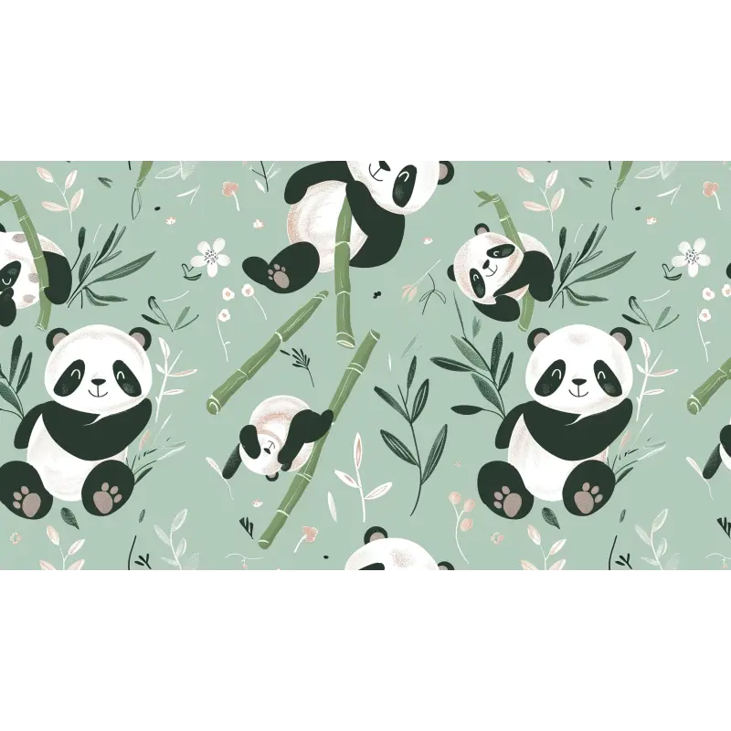 Papier peint Pandas vert bébé