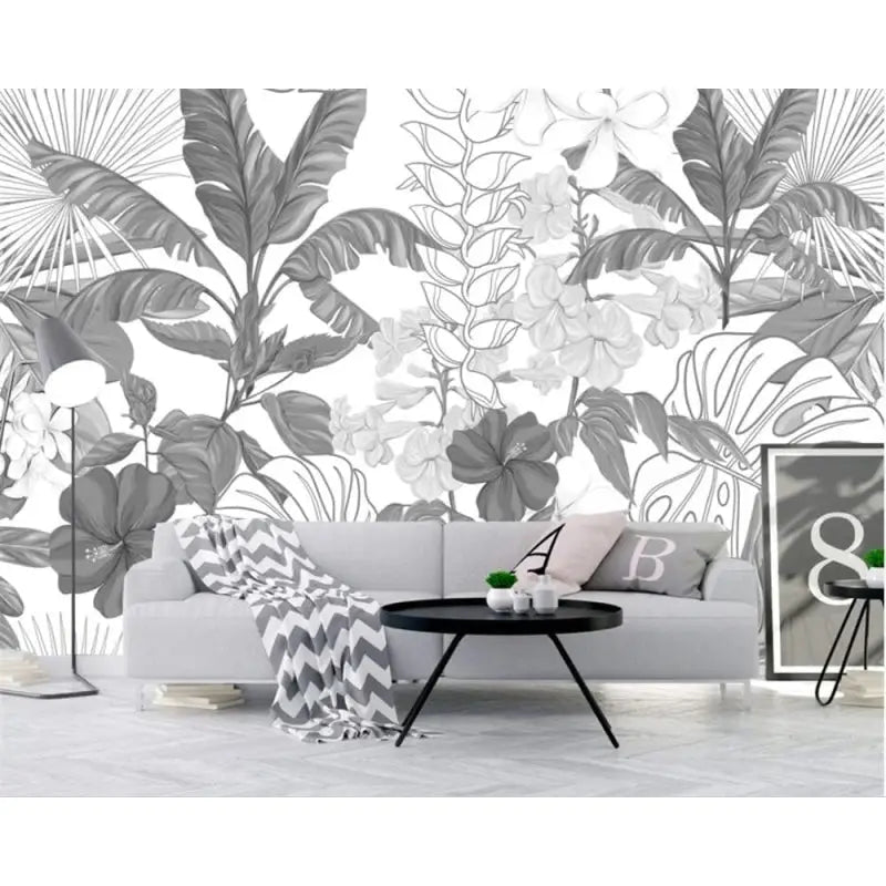 Panoramic Jungle Wallpaper Black and White - Second Image