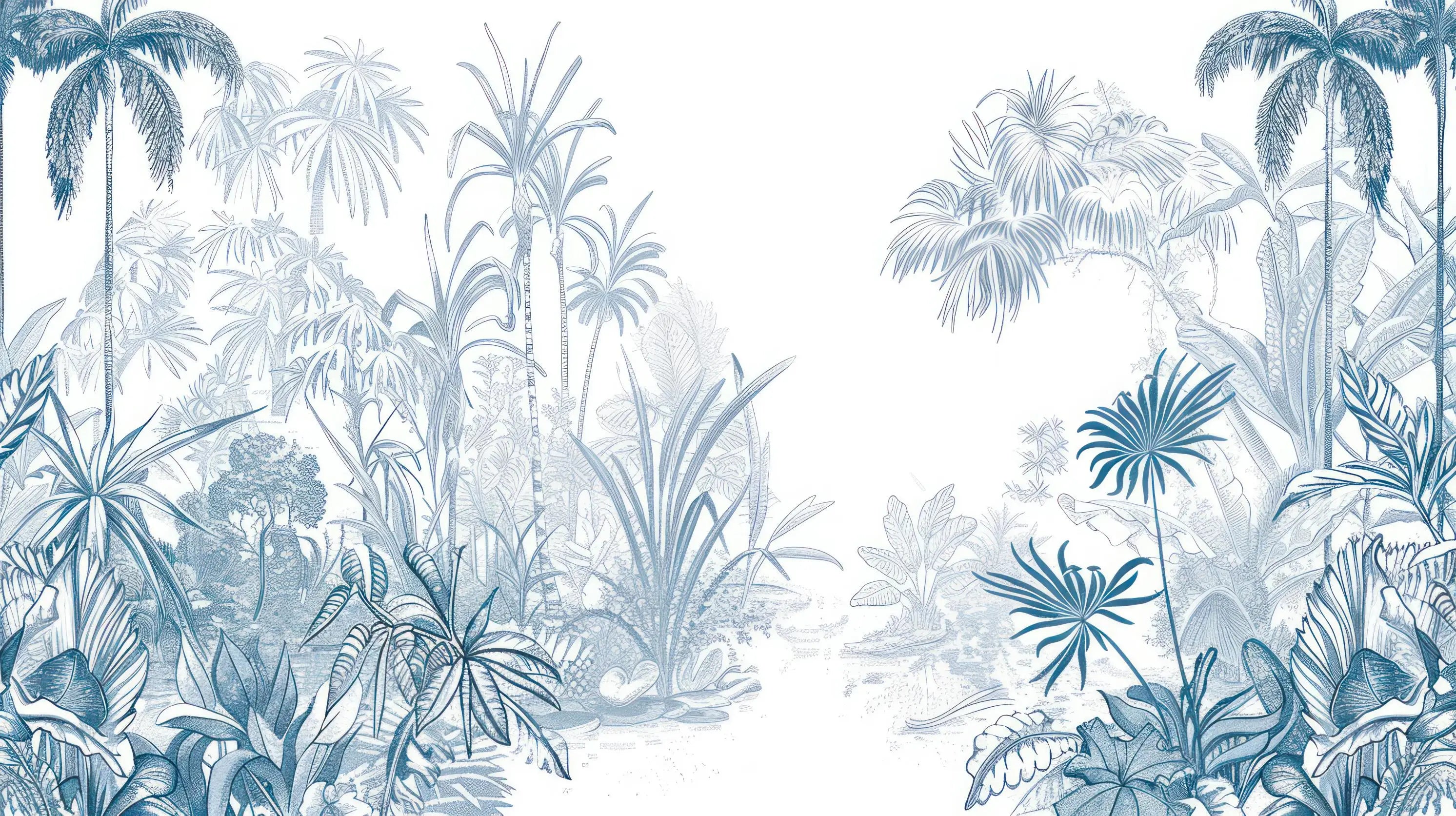 Blue palm panoramic wallpaper