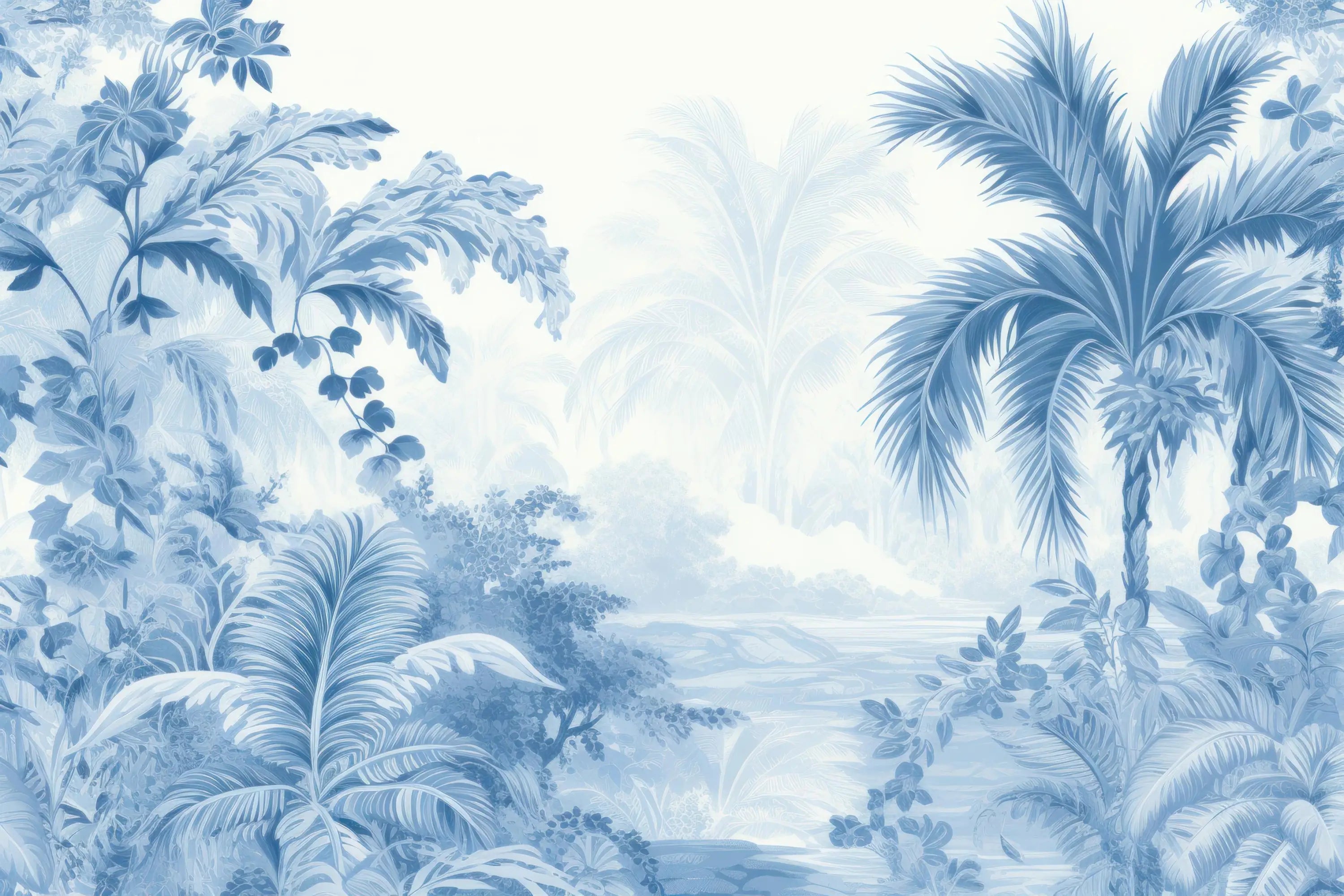 Blue palm panoramic wallpaper