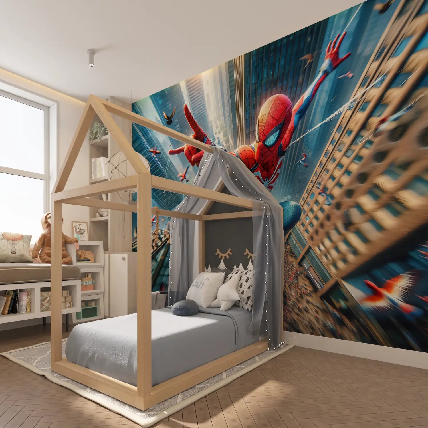 Papier Peint Spiderman Dynamique - chambre garçon lit