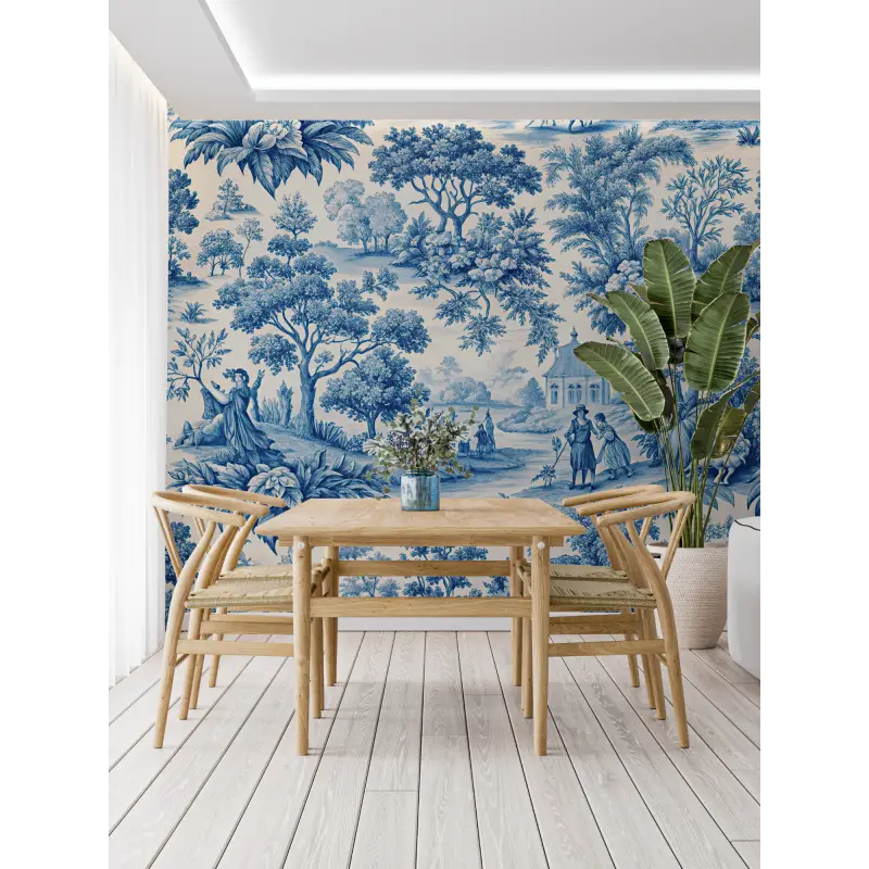 Toile De Jouy Blue Landscape Wallpaper - Second Image