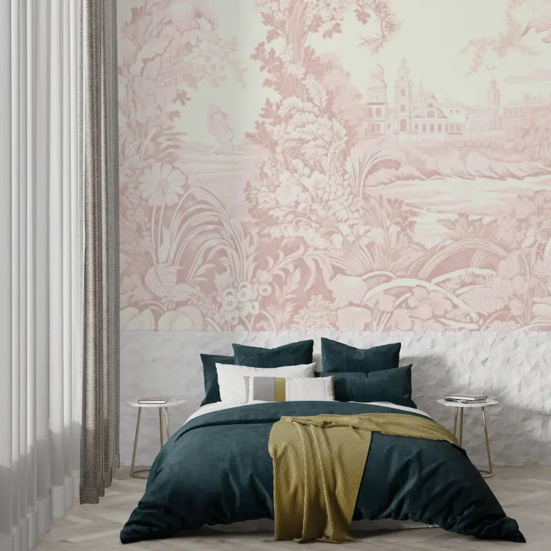 Papier Peint Toile De Jouy Rose - panoramique tendance