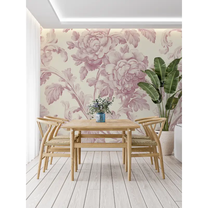 Papier Peint Toile De Jouy Rose Pale - panoramique-mur