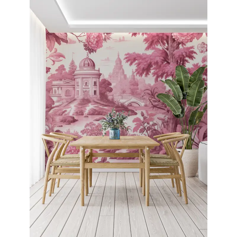 Sfondo di Toile De Jouy rosa shocking - Second Image