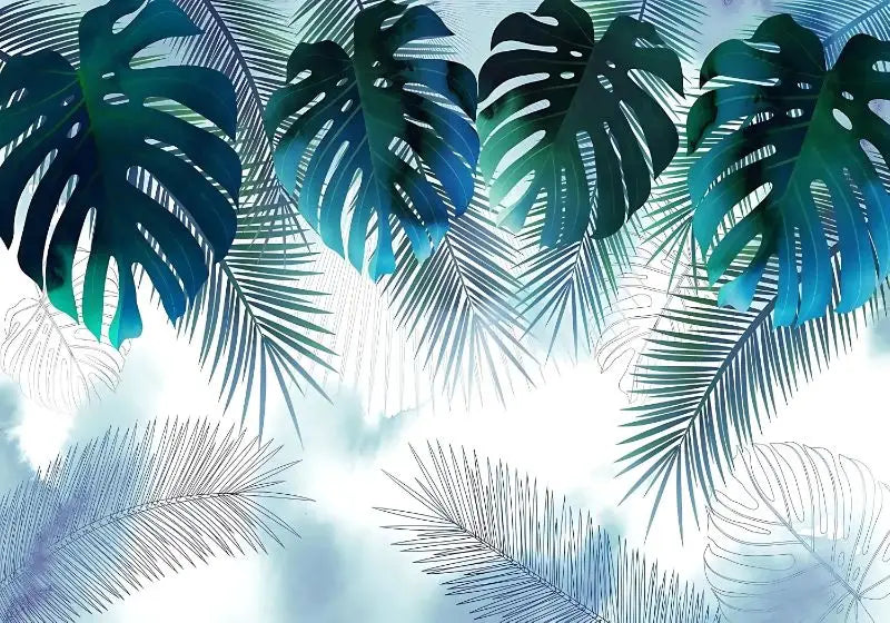 Papier Peint Tropical  Bleu Vert