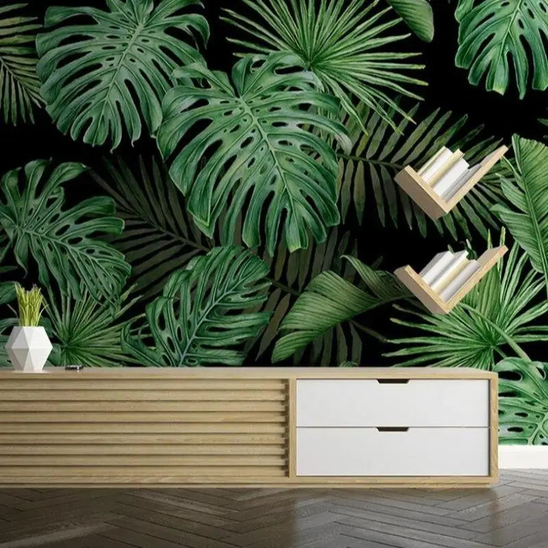 Green and Black Tropical Wallpaper - Second Image