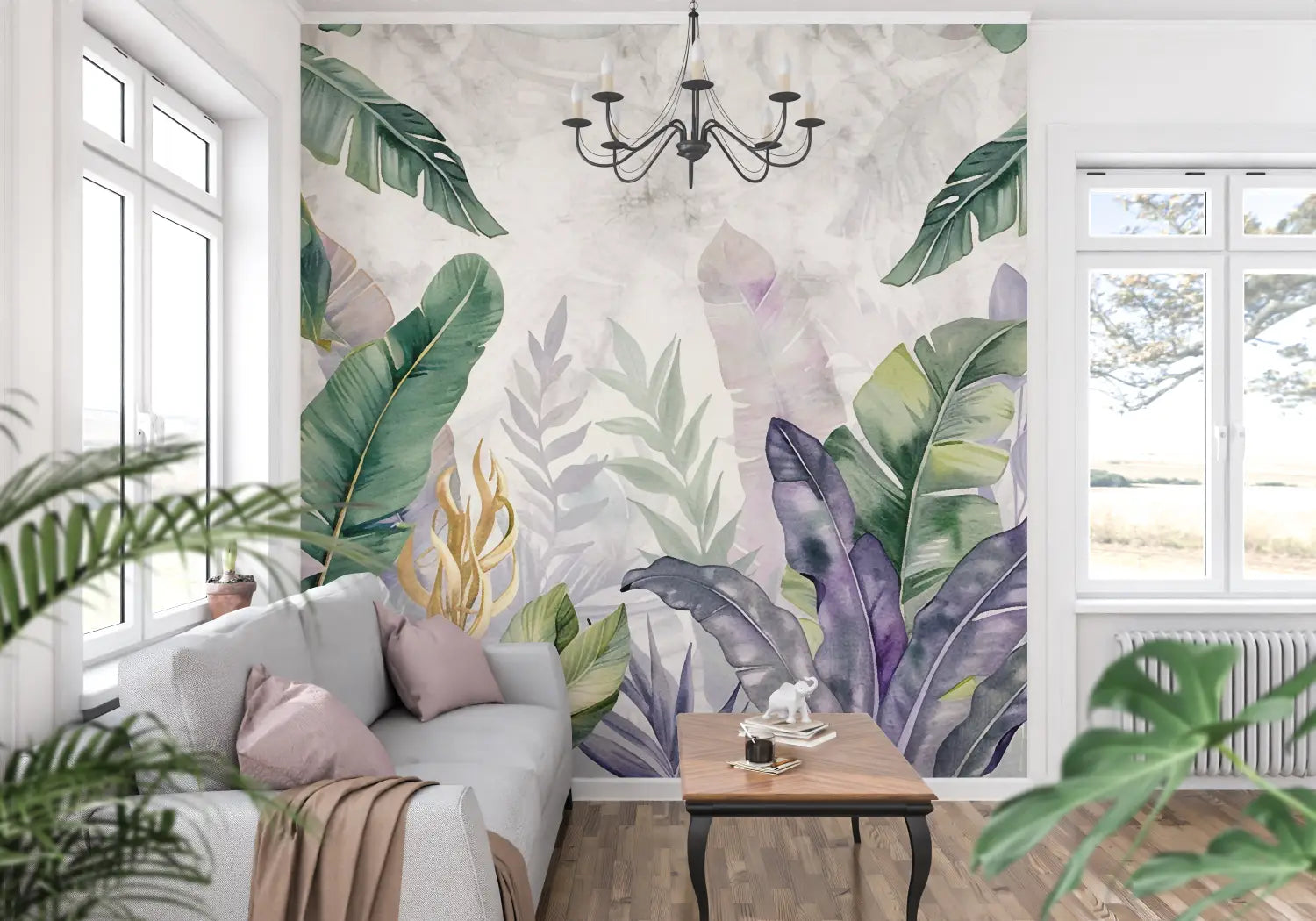 Papier Peint Tropical Violet - panoramique tendance