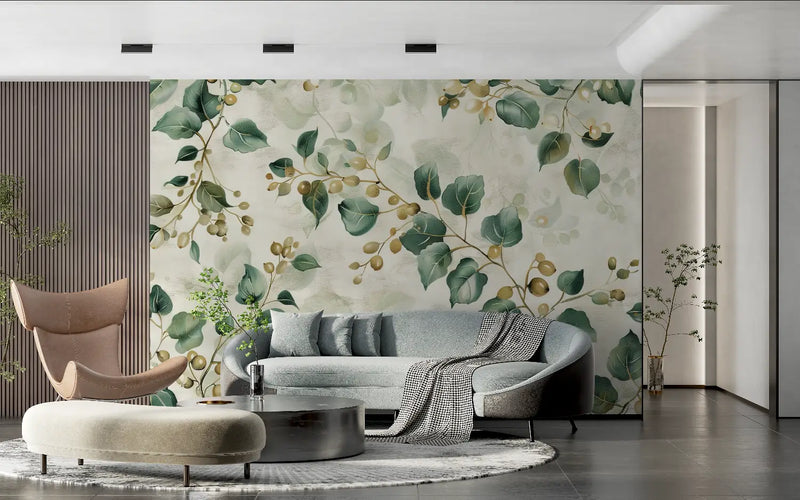 Papier Peint Vert Floral - chambre adulte