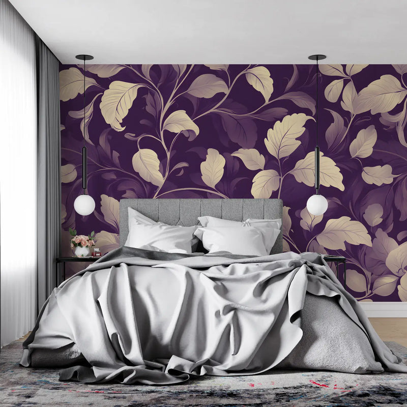 Papier Peint Violet Motif Fleurs - panoramique 4murs