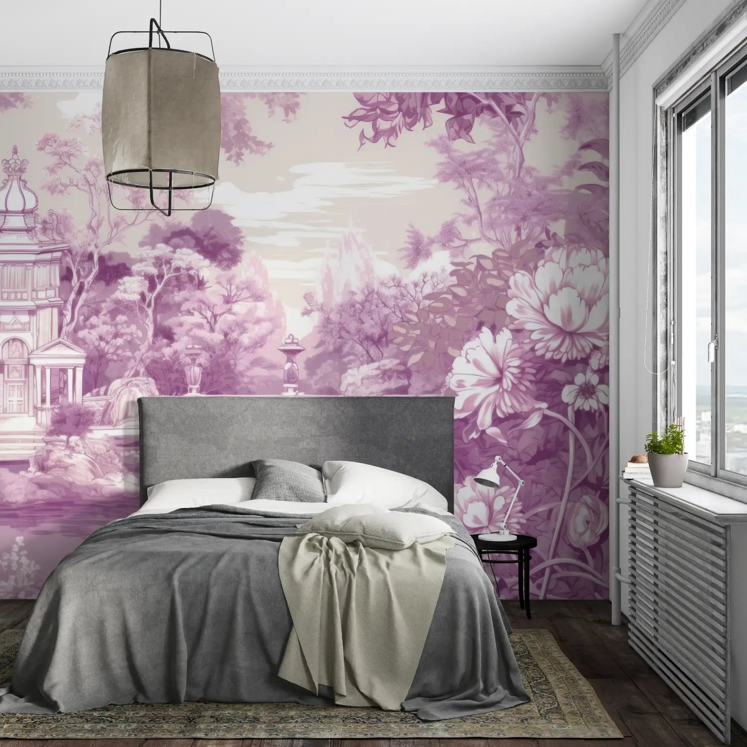 Papier Peint Violet Toile De Jouy - pano mural