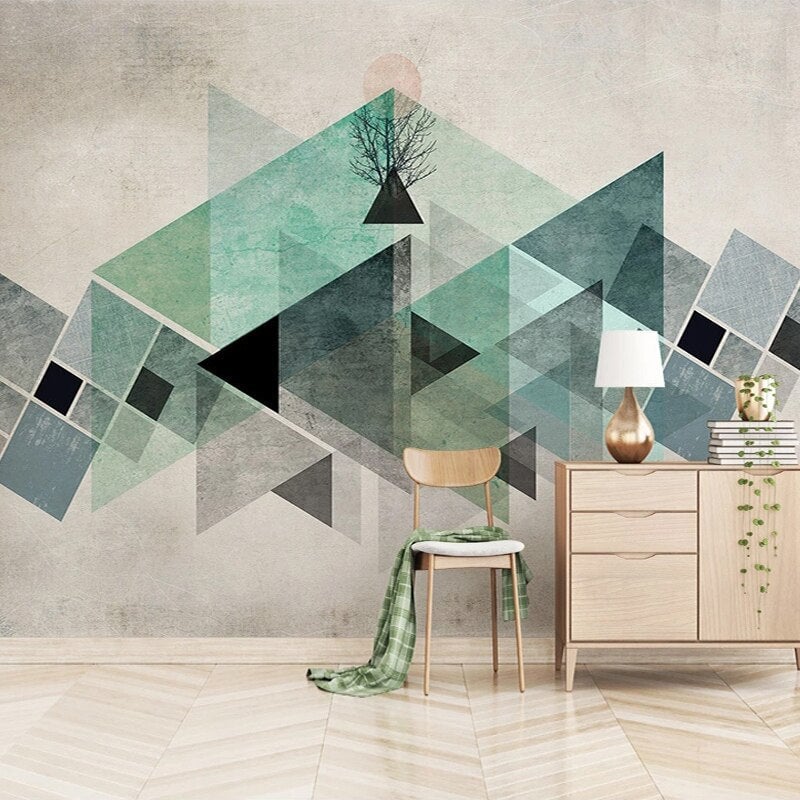 Papier Peint Scandinave Bleu Triangles