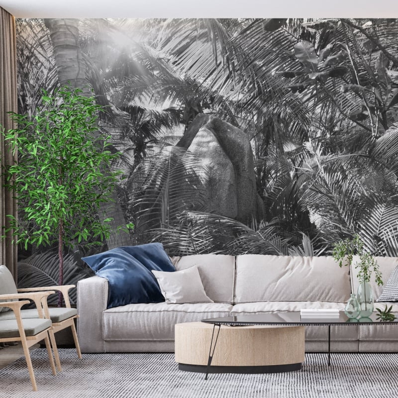 Panoramic Black And White Jungle Wallpaper - Second Image